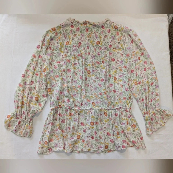 Rachel Zoe Floral blouse 3/4 sleeve with drawstring waist, size M - Picture 8 of 8